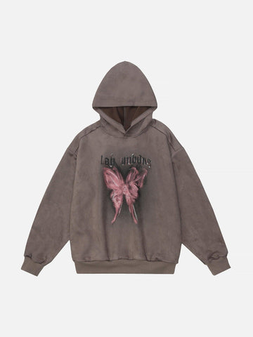 Makersluxe® - American Retro Butterfly Graffiti Hooded Suede Sweatshirt