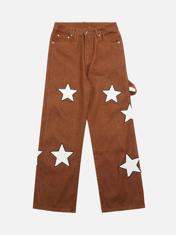 Makersluxe® - American Retro Embroidered Five-pointed Star Jeans