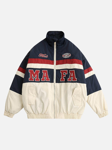 Makersluxe® - American Retro Letter Embroidery Stitching Collision Color Cotton Thickened Jacket - 1557