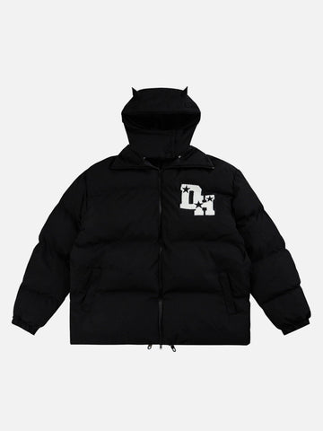 Makersluxe® - American Retro Little Devil Hooded Stand Collar Bread Suit Loose Down Jacket - 1565