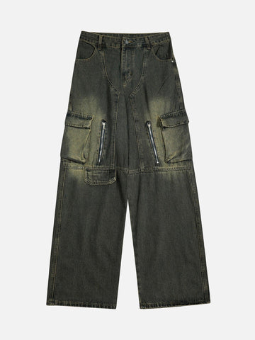 Makersluxe® - American Retro Multi-pocket Workwear Washed Jeans
