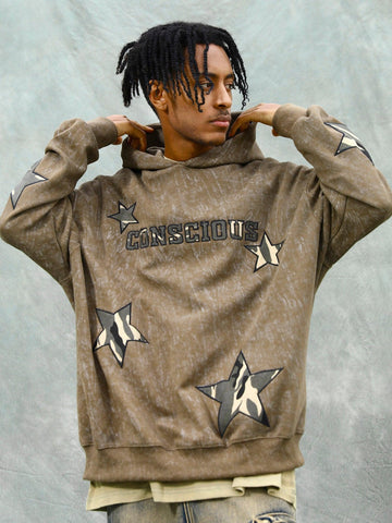 Makersluxe® - American Retro Patch Star Hooded Sweatshirt - 1969