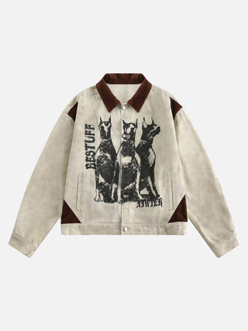 Makersluxe® - American Retro Washed Distressed Graffiti Patchwork Jacket