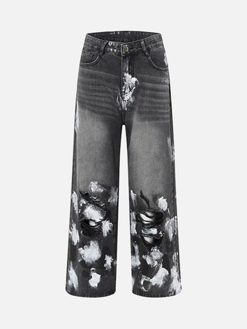 Makersluxe® - American Street Fashion Heavy Industry Washed Distressed Jeans