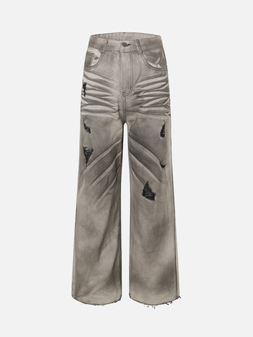 Makersluxe® - American Street Fashion Washed Distressed Straight Leg Jeans