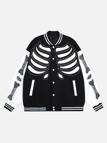 Makersluxe® - American Street Style Rib Frame Color Block Patch Baseball Jacket - 1877
