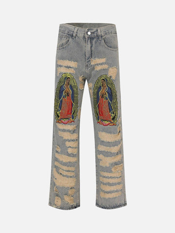Makersluxe® - American Street Style Ripped Embroidered Jeans - 1617