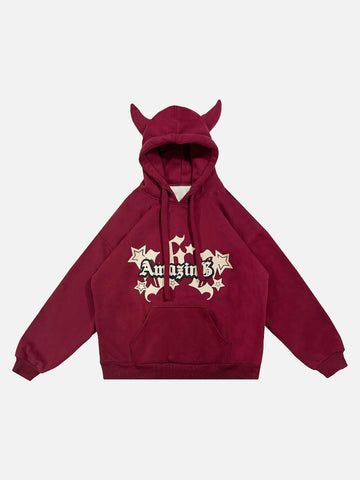 Makersluxe® - American Style Funny Letter Print Velvet Hooded Sweatshirt - 1879