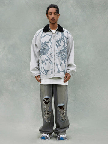 Makersluxe® - American Trendy Brand Thorn Rose Retro Baseball Jacket