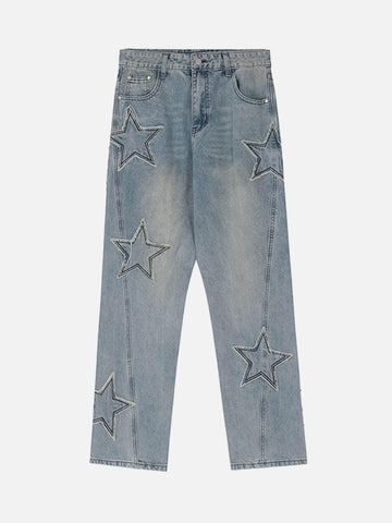 Makersluxe® - American Vintage Star Patch Embroidered Jeans