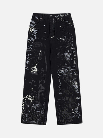 Makersluxe® - Americana Graffiti Letter Print Jeans - 1914