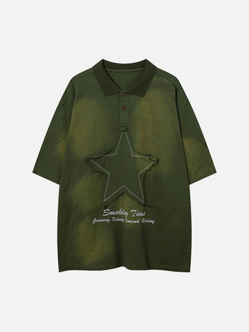 Makersluxe® - Applique Embroidery Star Washed Polo Tee