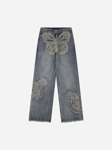 Makersluxe® - Appliqued Butterfly Embroidered Jeans