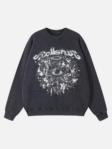 Makersluxe® - Batik Distressed Loose Round Neck Sweatshirt - 1898