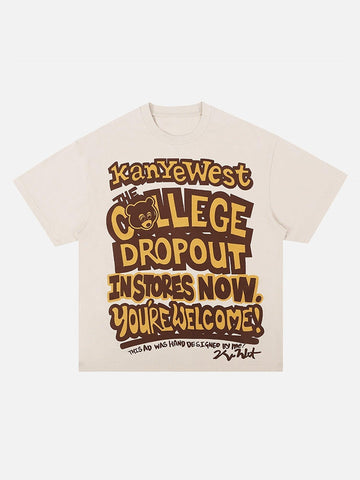 Makersluxe® - Bear Letter Print Hip Hop Short Sleeve T-shirt