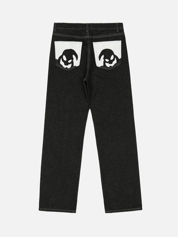 Makersluxe® - Cartoon Pocket Print Washed Jeans