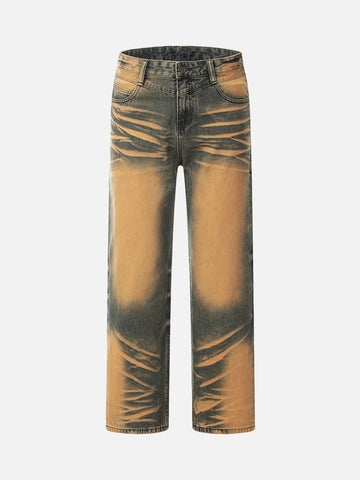 Makersluxe® - Colorblocked Airbrushed Wide Leg Jeans