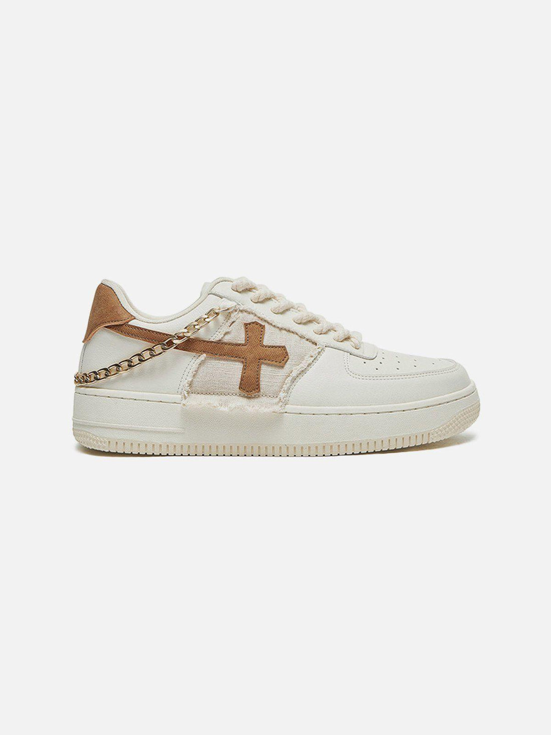 Makersluxe® - Cross Graphic Chain Design Raw Edge Casual Shoes
