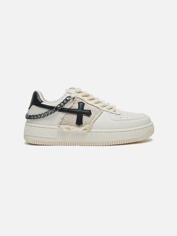 Makersluxe® - Cross Graphic Chain Design Raw Edge Casual Shoes