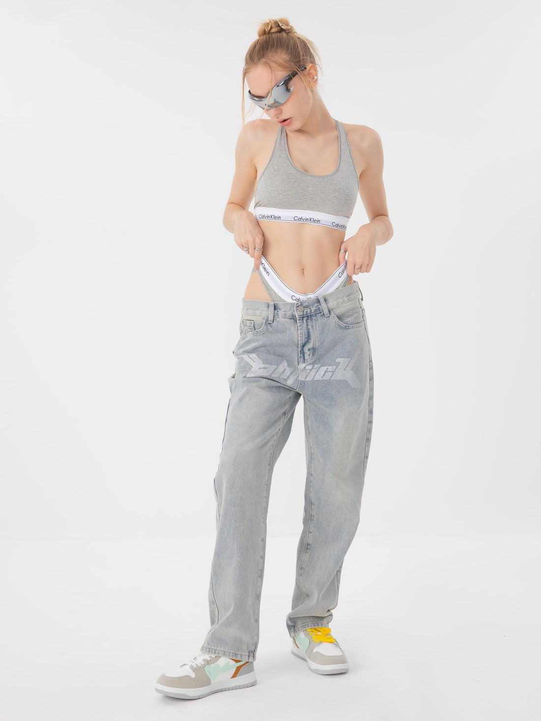 Makersluxe® - Dark Letter Print Jeans