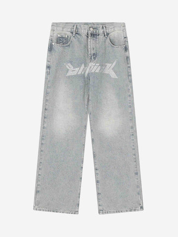 Makersluxe® - Dark Letter Print Jeans