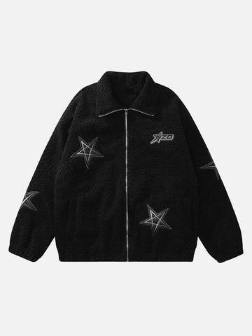 Makersluxe® - Embroidered Five-pointed Star Design Lambswool Cotton Jacket