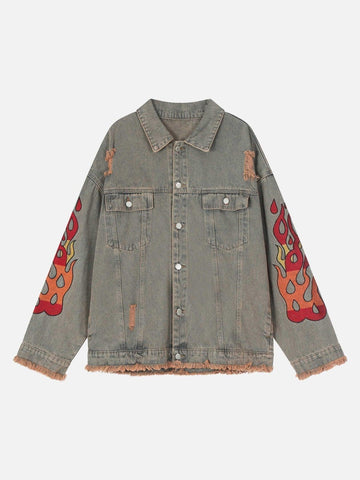 Makersluxe® - Flame Denim Embroidered Burlap Jacket - 1543