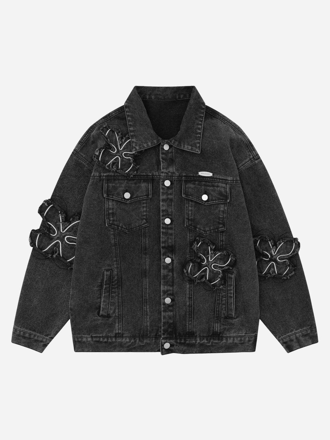 Makersluxe® - Floral Patch Embroidered Denim Jacket