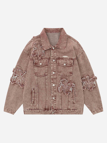 Makersluxe® - Floral Patch Embroidered Denim Jacket