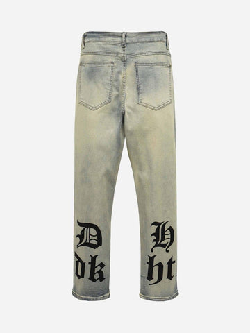 Makersluxe® - Gothic Letter Print Jeans