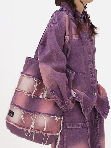 Makersluxe® - Gradient Fringe Denim Tote Bag