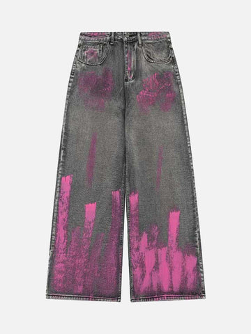 Makersluxe® - Graffiti Airbrushed Washed And Distressed Jeans - 1886