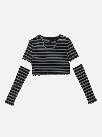 Makersluxe® - Heart Cut Stripe Crop Tee