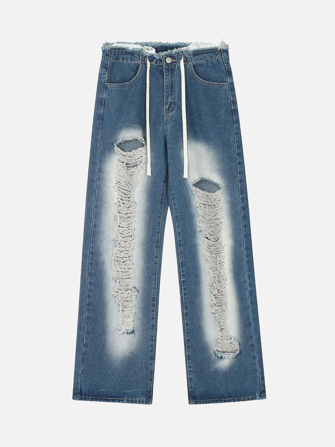 Makersluxe® - High Street Distressed Washed Distressed Drawstring Jeans