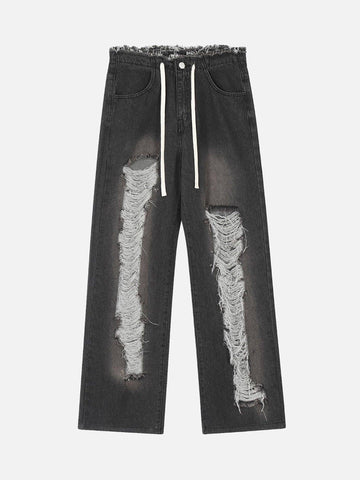 Makersluxe® - High Street Distressed Washed Distressed Drawstring Jeans