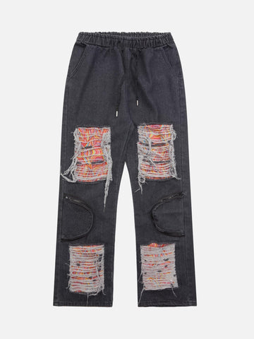 Makersluxe® - High Street Hip Hop Ripped Patch Jeans
