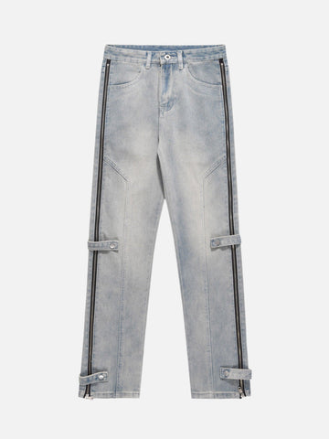 Makersluxe® - High Street Hip-hop Design Sense Zipper Straight Jeans Nine-point Pants