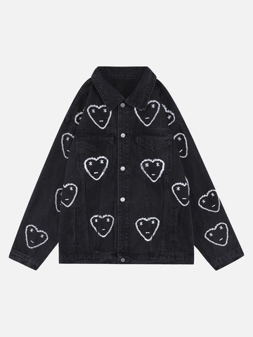 Makersluxe® - High Street Love Full Print Denim Loose Jacket