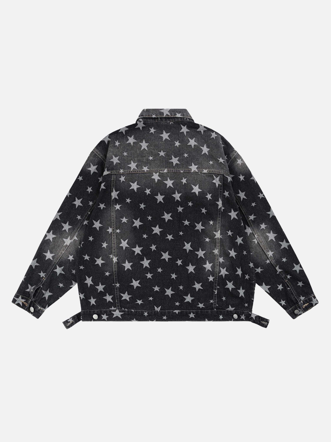Makersluxe® - High Street Niche Design Pentagram Full Print Wash Vintage Denim Jacket -1433