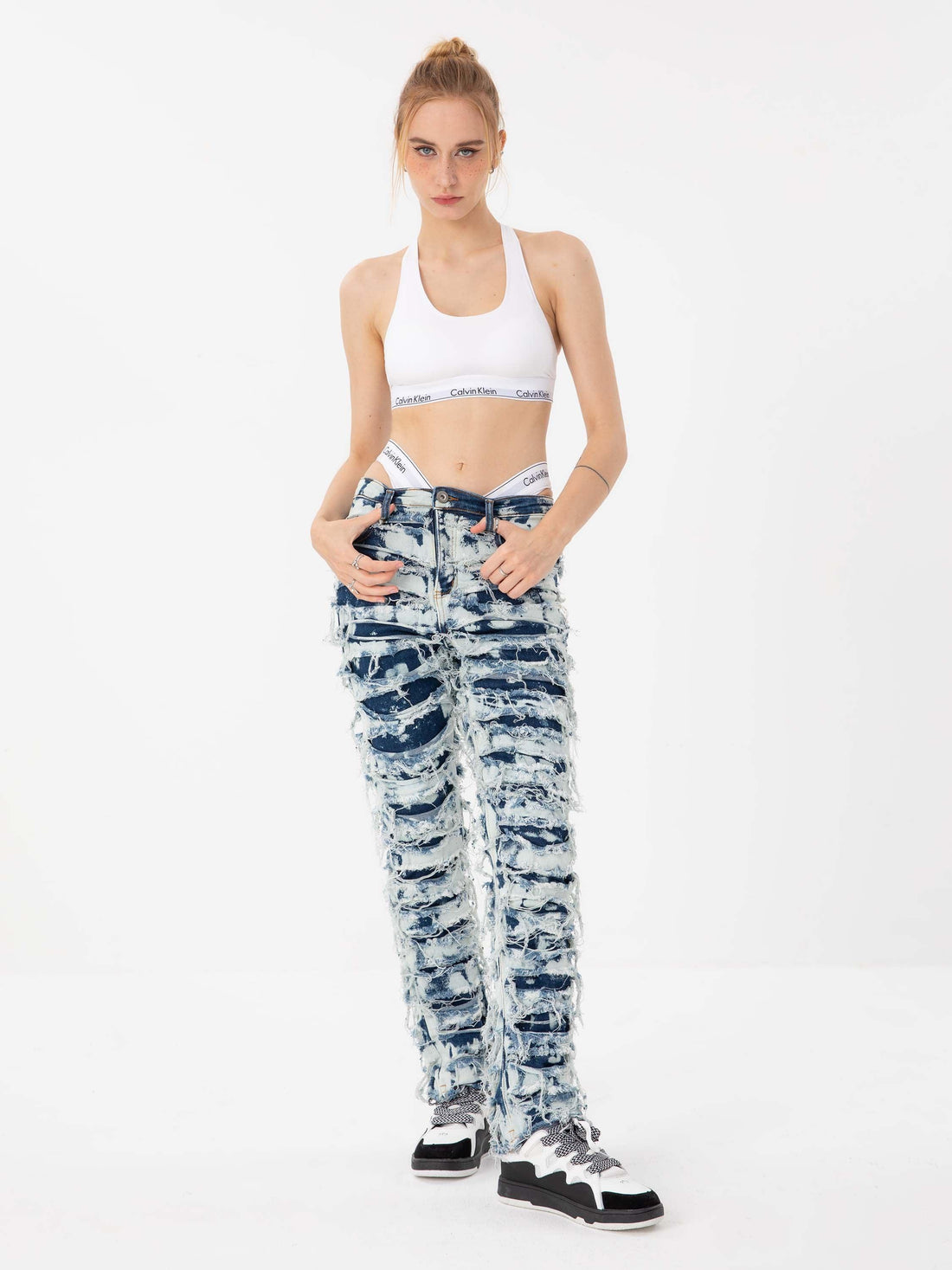 Makersluxe® - High Street Old Washed Slim Fit Jeans Pants - 1492