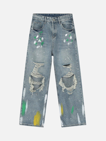 Makersluxe® - High Street Personalized Graffiti Ripped Jeans - 1955