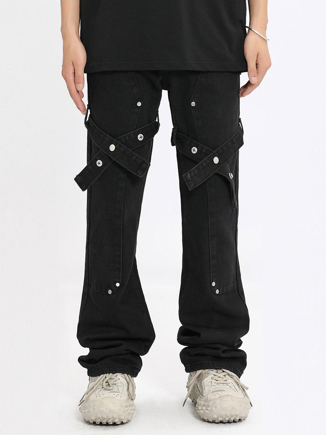 Makersluxe® - High Street Strappy Straight Leg Casual Work Jeans