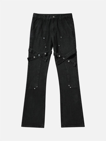 Makersluxe® - High Street Strappy Straight Leg Casual Work Jeans