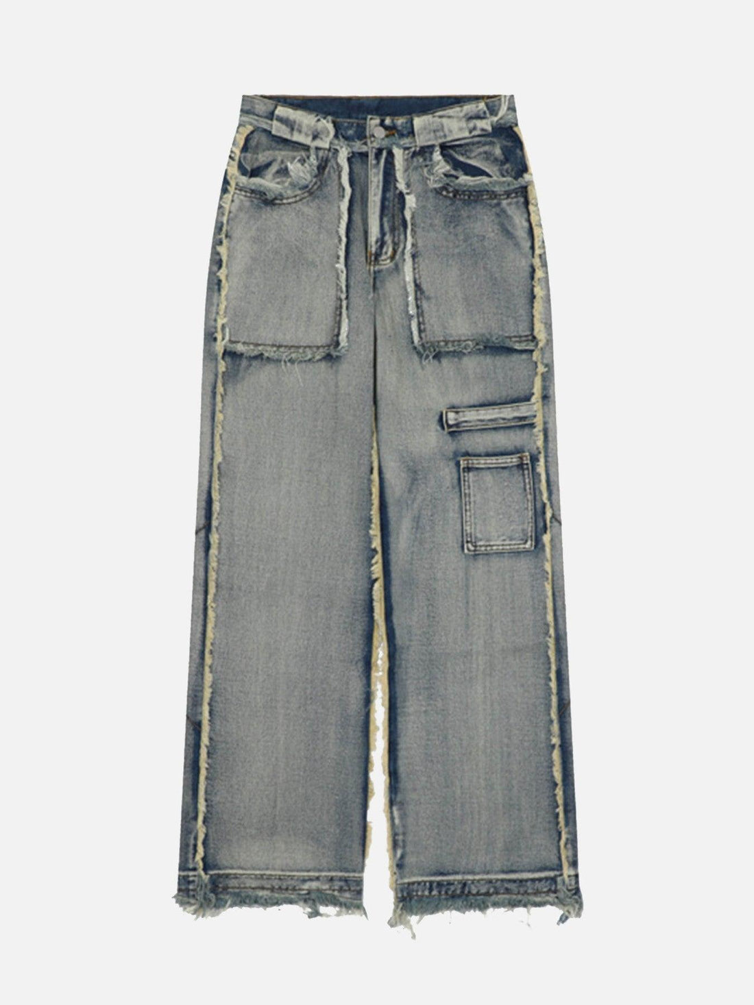 Makersluxe® - High Street Washed And Distressed Raw Edge Jeans