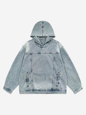 Makersluxe® - High Street Washed And Worn Denim Hoodie - 1464