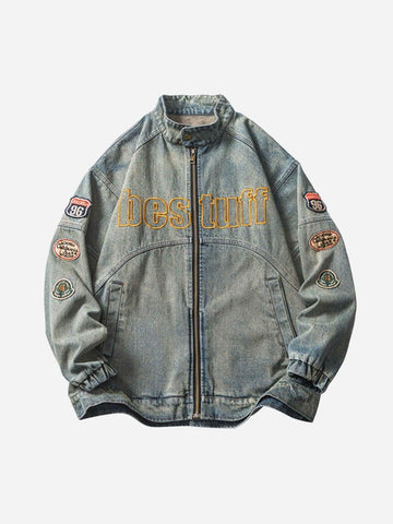 Makersluxe® - Hip-hop Badge Embroidered Do-over Denim Jacket - 1911