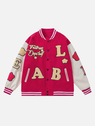 Makersluxe® - Hip-hop Towel Embroidered Leather Sleeve Jacket