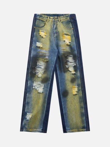 Makersluxe® - Hip-hop Washed Distressed Loose Spray-dyed Jeans