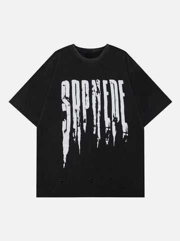 Makersluxe® - Hole Letter Print Washed Tee