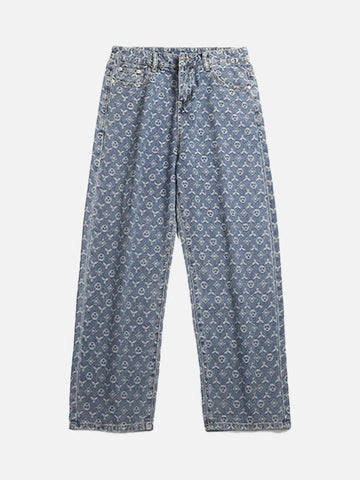 Makersluxe® - Jacquard Baggy Denim Jeans-1532